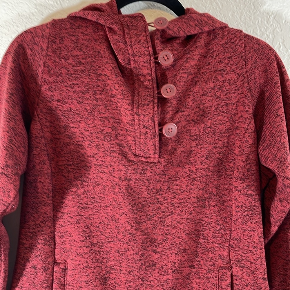 COLUMBIA Sweater Women Large Red Marled Fleece Lined Loop Button Hooded Outdoor - Picture 2 of 10